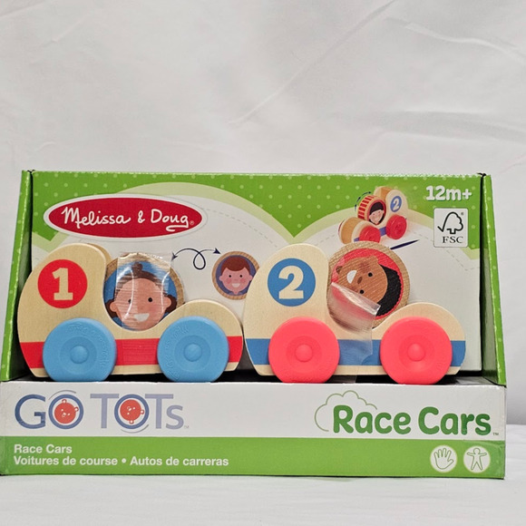 Melissa & Doug GO Tots Wooden Race Cars (2 Cars, 2 Disks) NWT - Picture 1 of 6
